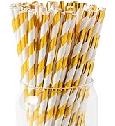 [100 Pack] Gold Paper Straws, Gold and White Striped Straws Disposable Party Straws for Cake Pops...