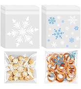 CUDICY Snowflake Cellophane Cookie Bags 200Pcs 5.5X5.5 Self Sealing for Gift Giving Packaging, Pl...