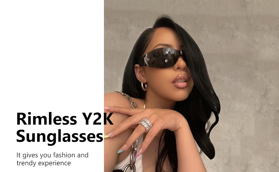 rimless y2k sunglasses for women men trendy and fashion