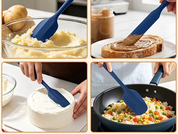 Silicone spatula spreads toast frosting, cakes, and stirs fried rice