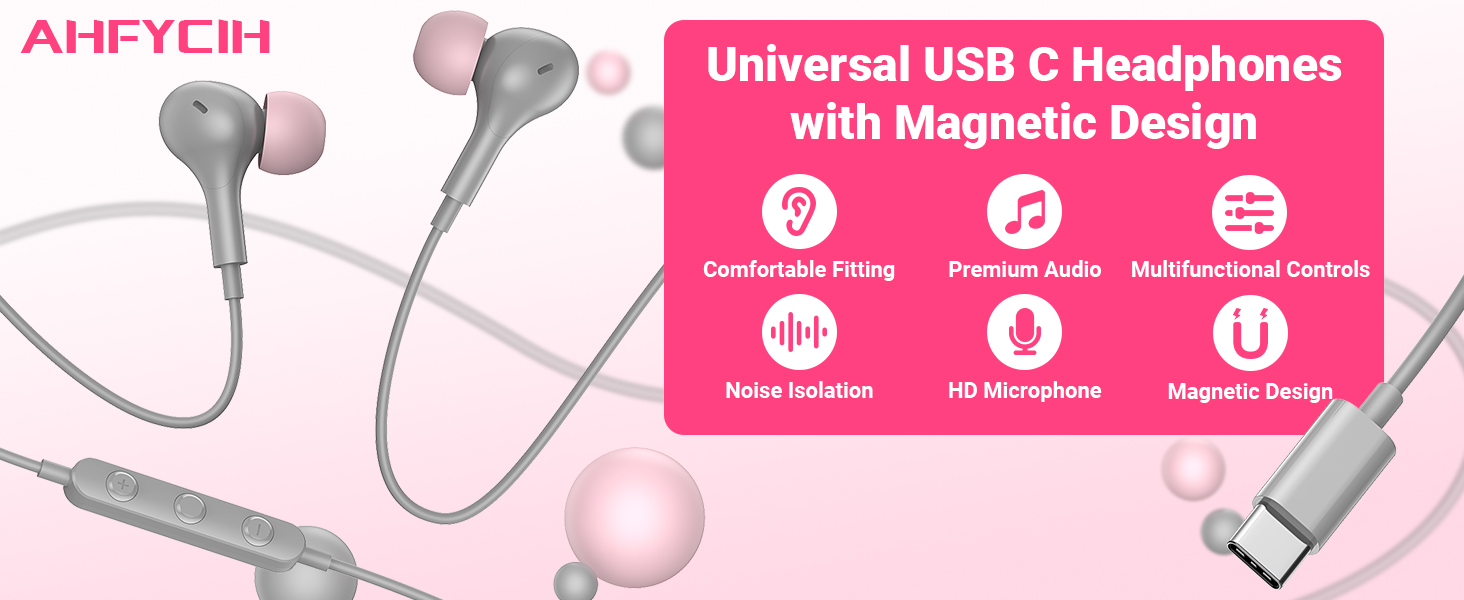 Wired Earbuds USB Type C Headphone for iPhone 16e 16 Pro Max 15 Plus for Samsung Galaxy S25 S24 S23