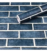 HeloHo 17.7" X 118" Blue Brick Wallpaper Peel and Stick Self-Adhesive Removable Wall Paper Brick ...