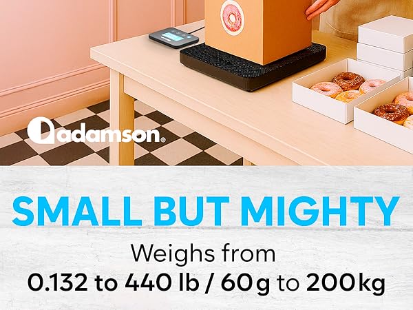 Text reads 'Dodamson' and 'SMALL BUT MIGHTY'. Series of product images showing a small device mounted or placed on wooden surfaces.