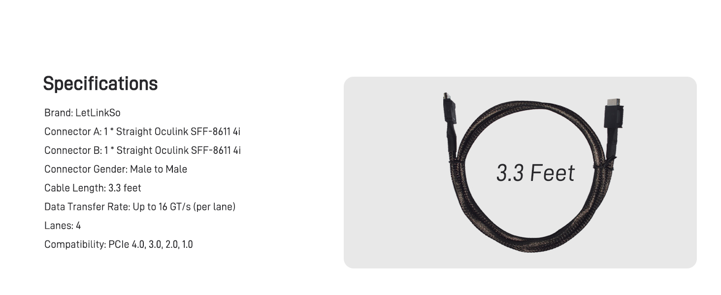 LetLinkSo Gen4 PCIe 4.0 Oculink SFF-8611 Connector