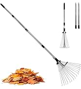 Garden Rake for Leaves,Heavy Duty Metal Adjustable Leaf Rake for Lawns,Long Handle 33"-69" with E...