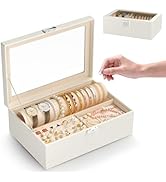 Jolensoy Jewelry Organizer Box with Clear Glass Lid, Bracelet Holder Jewelry Storage Case for Ear...