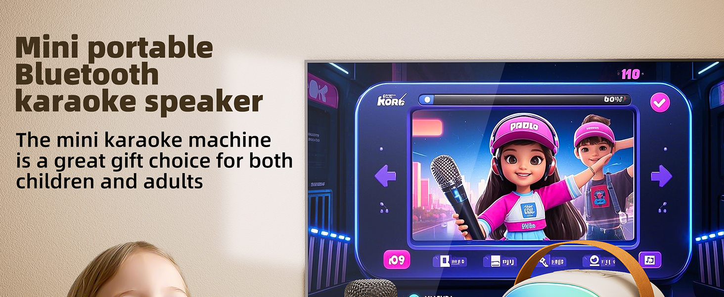 Mini Karaoke Machine Speaker for Kids Adults, Portable Bluetooth with 2 Wireless Microphones