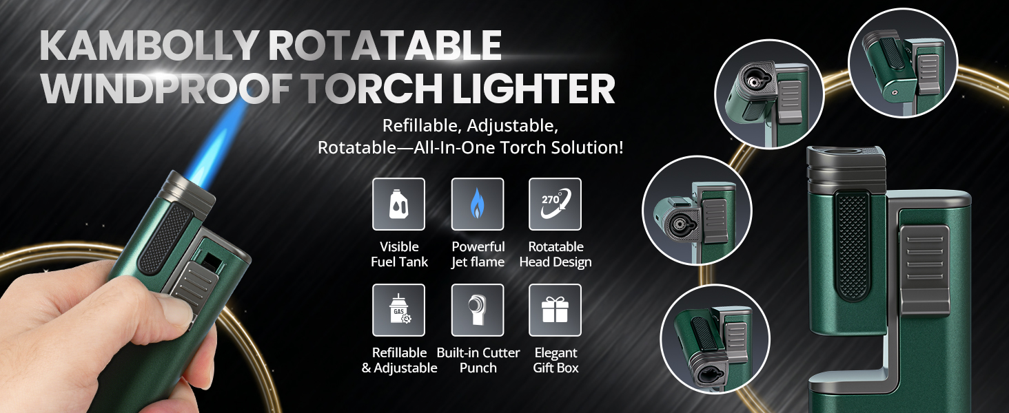 KAMBOLLY Cool Torch Lighter, Refillable Butane Jet Flame Lighters