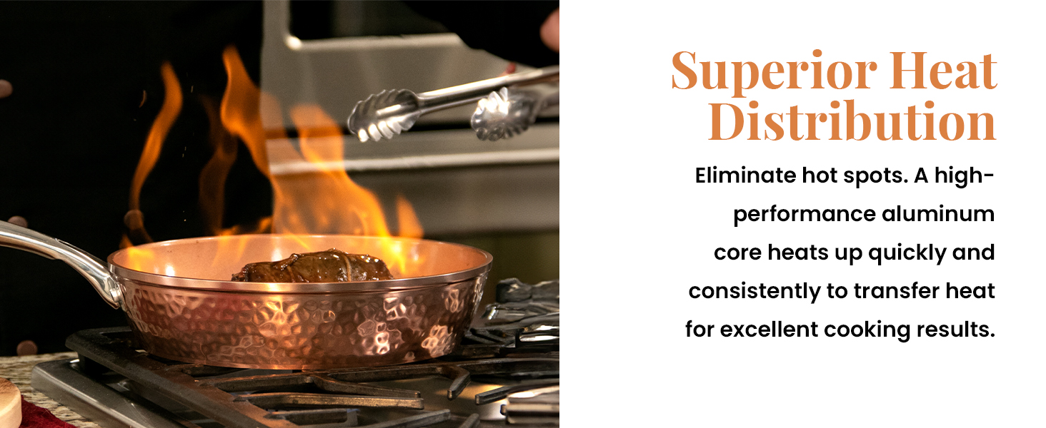 Hammered Non Stick Frying Pans Nonstick Frying Pan with Lid, Nonstick Pan Ceramic Pan Copper