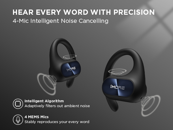 headphone wireless 1More S30 Fit SE bluetooth earbud microphone over android earphones open mic