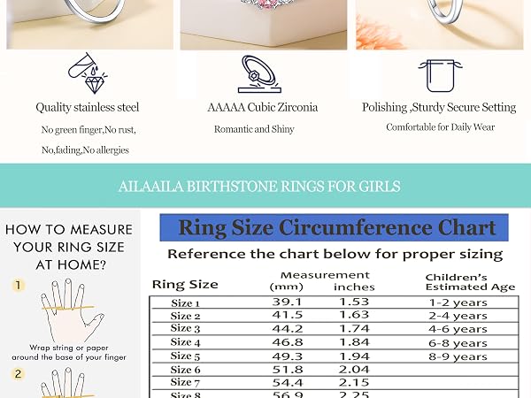 Birthstone rings for Girls 4th 5th 6th 7th 8th 9th 10th Birthday Gifts
