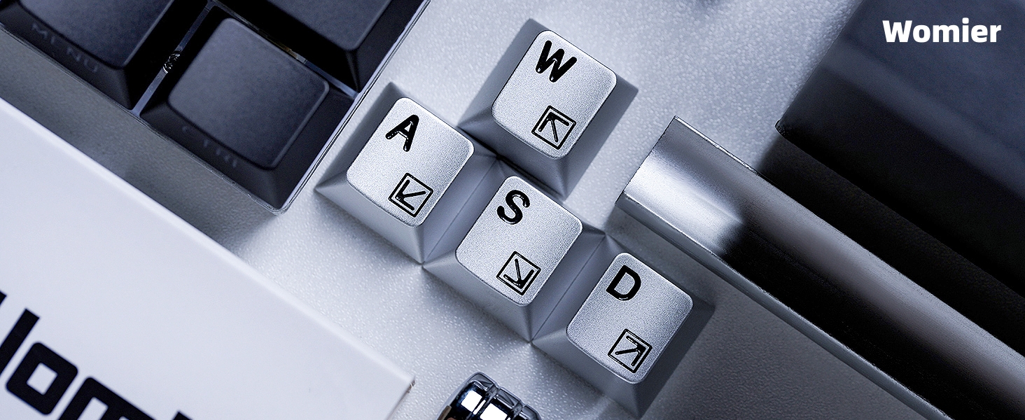 Aluminum Custom Keycaps,Silver CMC Cherry Profile Custom Keycaps 4 Keys W/A/S/D Keys Keyboard Caps