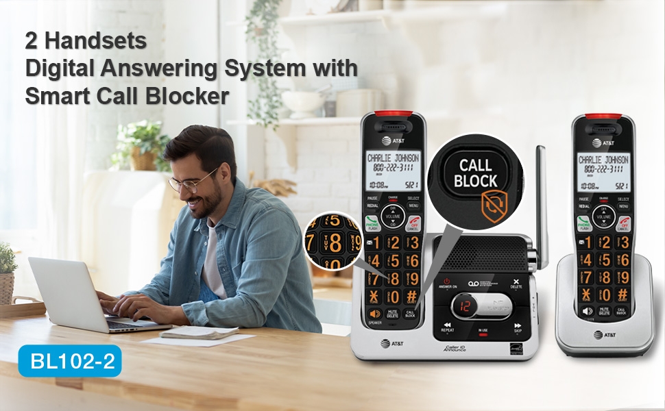 BL102-2, AT&amp;T, Cordless Phone, Digital Answering System, Smart Call Blocker