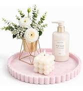 Silicone Bathroom Vanity Trays for Counter - 9.1 Inch Round Small Bathroom Tray with Scalloped Ed...
