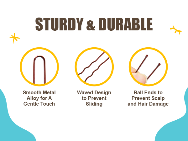 HOYOLS U Shaped Assorted Size Hair Bobby Pins, Metal Bun Clips Hairpin Crimped Design with Ball Tips