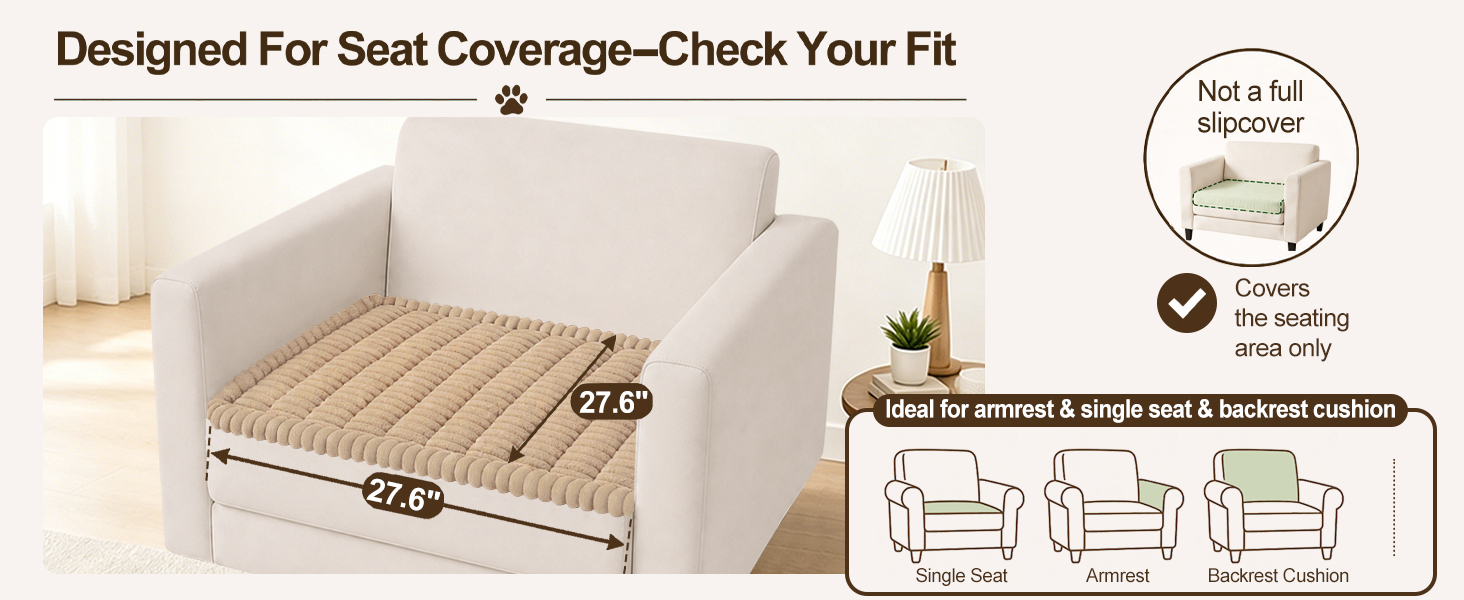 Covers the seating area only - Ideal for armrest &amp;amp; single seat &amp;amp; backrest cushion