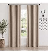 Deconovo 100% Blackout Curtains for Bedroom, Linen Textured Thermal Insulated Drapes with 20 Clip...