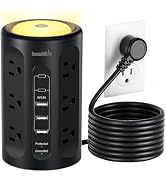 Surge Protector Power Strip Tower with 5 USB Ports and Night Light,10FT Extension Cord with 12 AC...