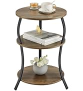 YEAKOO Round Side Table, 3-Tier Waist End Table with Storage Shelf, Side Tables Living Room,15.75...