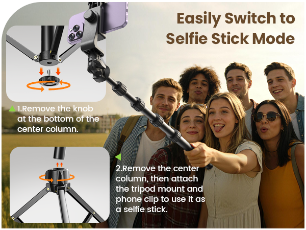 Easily converts into a selfie stick for versatile use, offering simple and convenient operation.