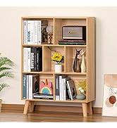 LEYAOYAO Wooden 7 Cube Book Shelf, Natural 3 Tier Bookshelf with Legs, Modern Open Storage Organi...