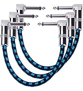 GOGHOST 3-Pack 6 Inch Guitar Patch Cable with 1/4" Right Angle Plugs, Black and Blue Tweed Woven ...