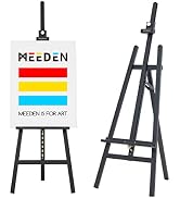 MEEDEN Heavy Duty Easel Black: Wood Art Easel for Painting and Display, Adjustable Angle and Heig...