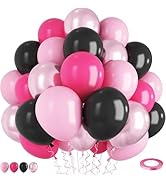 Pink and Black Balloons, 60PCS Hot Pink Black Balloons Set, 12Inch Pastel Pink Hot Pink Balloon M...