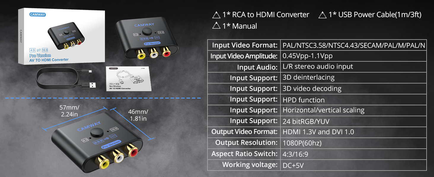 CAMWAY Upgraded RCA to HDMI Converter