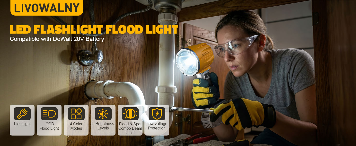 LED work light Flood flashlight for 20V battery, LED work light flashlight combo
