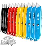 REXBETI 12 Pack Utility Knife Retractable Box Cutter, 4 Color Heavy Duty Aluminum Shell Knife Set...