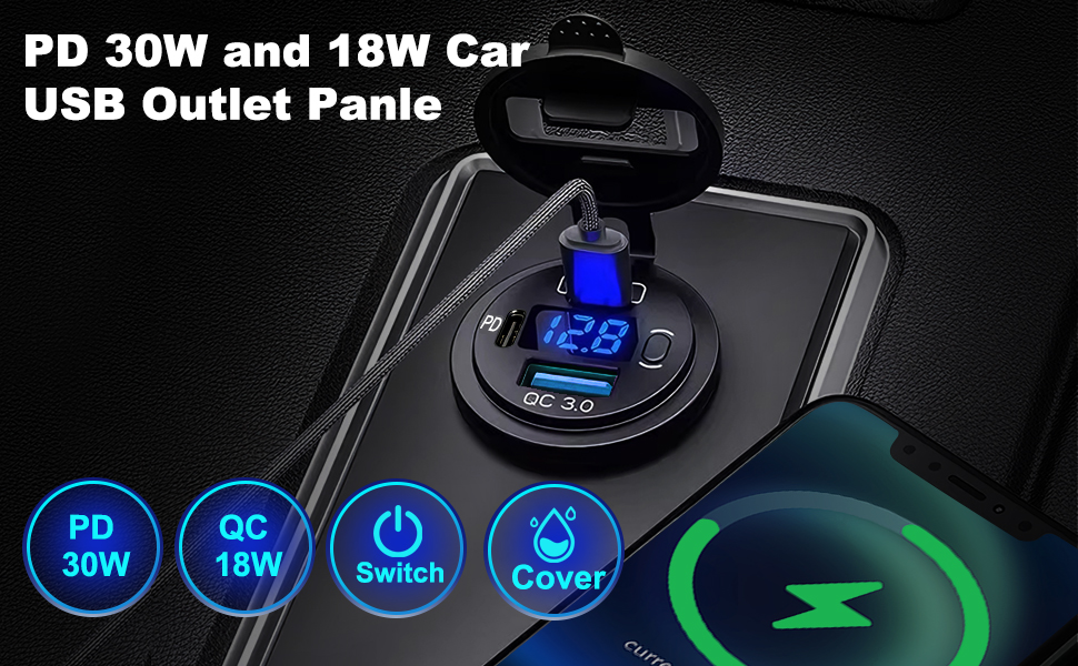 PD 30W and 18W carUSB Outlet Panle