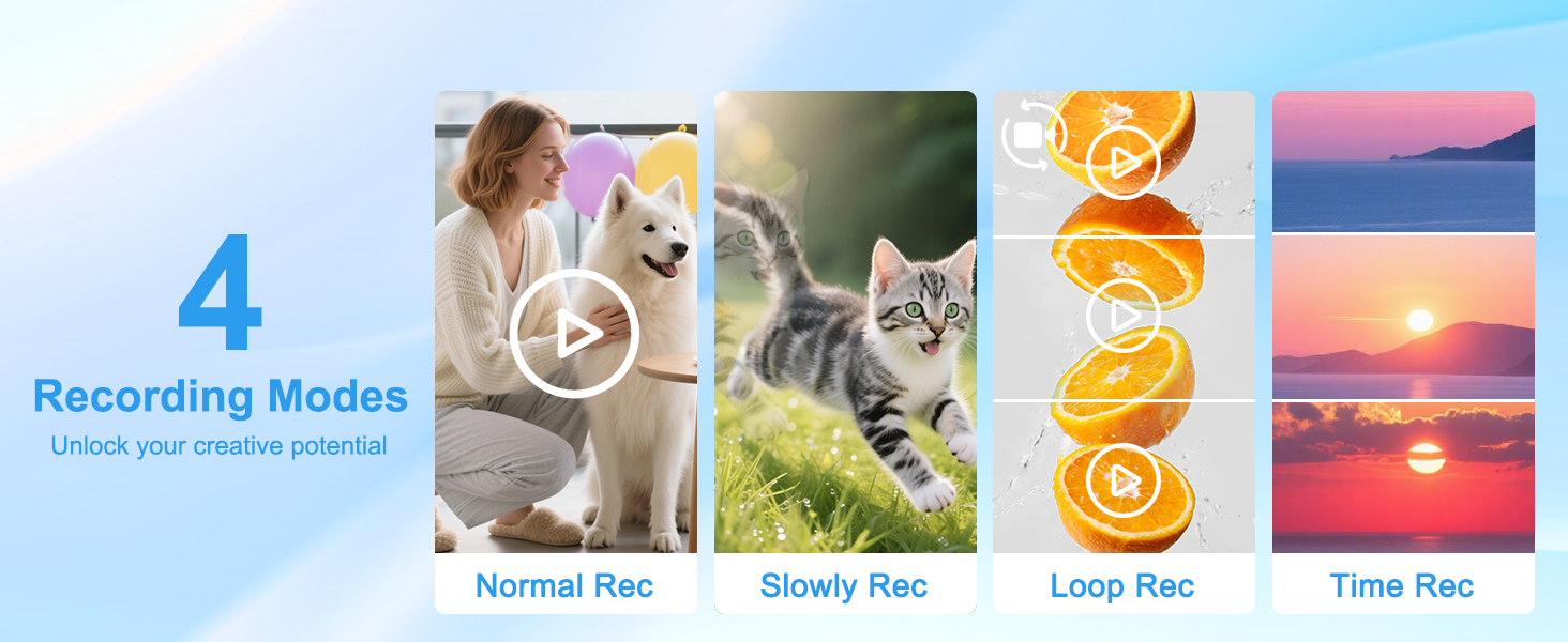 Unleash creativity. Four video modes including slow motion, loop, and time-lapse recording.