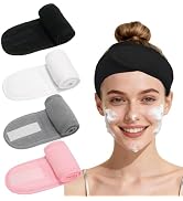 Zilotusnte 4 Pack Adjustable Makeup Headbands – Non-Slip Spa &amp; Facial Hair Wrap, Washable Headban...