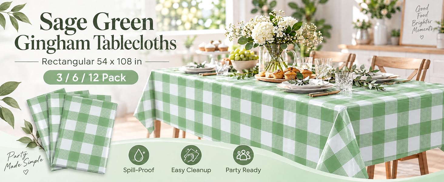 sage green gingham tablecloth