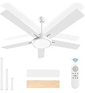 OUTON 52" Ceiling Fans with Lights &amp; Remote Control, LED Dimmable Modern Ceiling Fan with 3 Color...