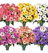 Ouddy Decor 12 Bundles Artificial Flowers for Outdoors Decoration, Fake Daisy Silk Flowers UV Res...