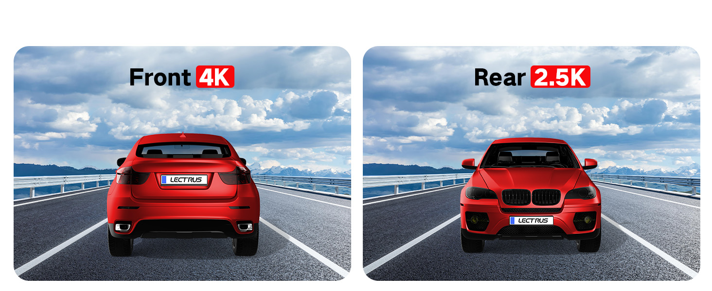 LECTRUS Dash Cam Front and Rear 4K + 2.5K, Dual Dash Camera for Cars with Night Vision