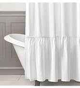 Felisa White Farmhouse Boho Shower Curtain with A Ruffle Hem, Linen Blend Shower Curtain for Bath...