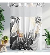 TWLSNCD No Hook Shower Curtain with Snap in Liner, Tropical Leaf Shower Curtains and Liner Set fo...
