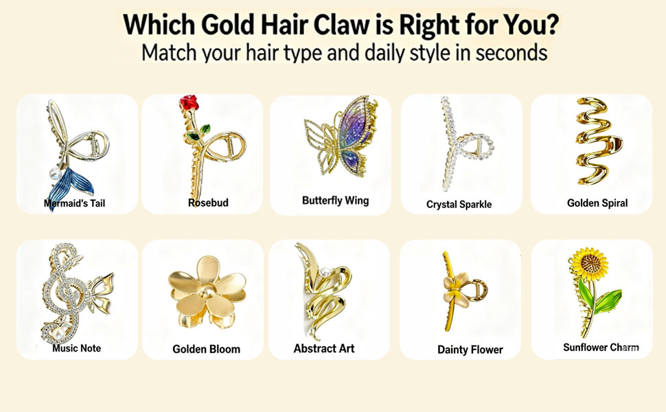 10 Gold Hair Claws | 10 Different Grips &amp; Curves