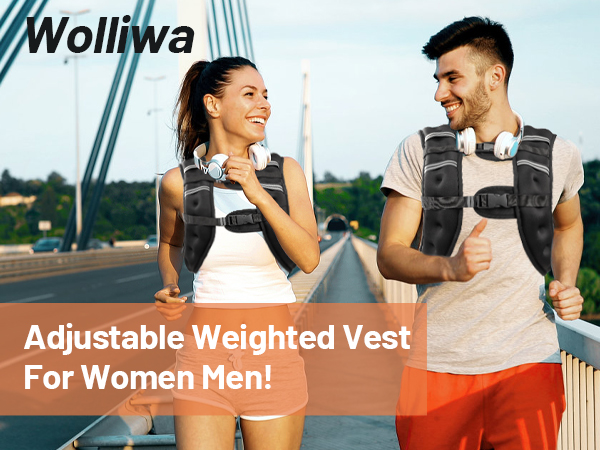 Wolliwa 8 12 20 lbs Adjustable Weight Vest with Reflective Stripe Women Men