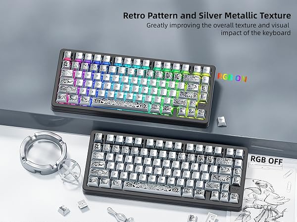 PBT Keycaps with Metal Paint, Cherry Profile Keycaps, Custom Keycaps