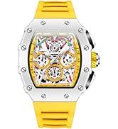 FANMIS Fashion Hollowed Men Watches Tonneau Skeleton Dial Big Face Waterproof Chronograph Fashion...