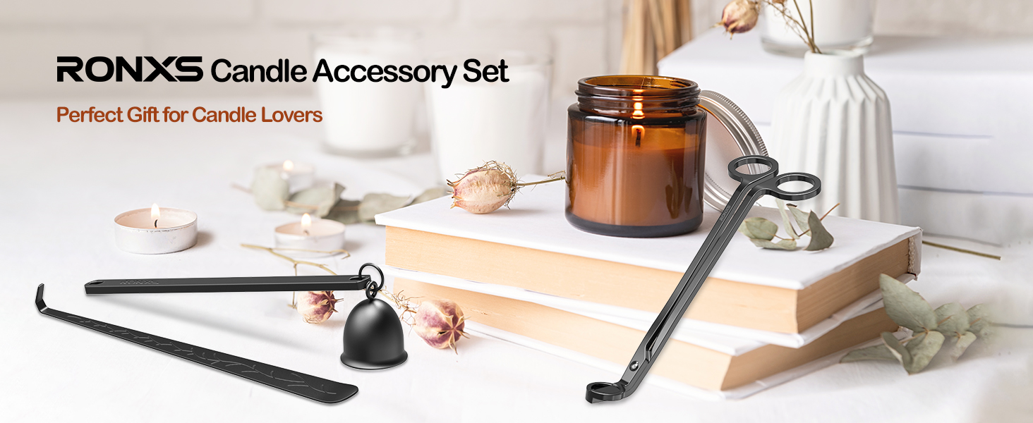 A candle wick trimmer ensures the wick stays neat.