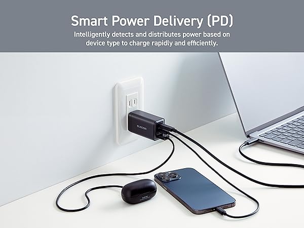 Elecom Wall Charger 65 watt 3 Port