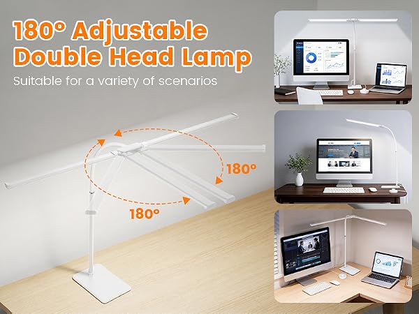 LED Desk Lamp with Base, Double Head Smart Desk Light with Controller Table Lamp for Home Office