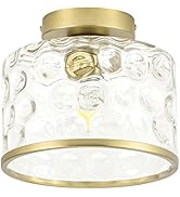 Zlepmlla Gold Flush Mount Ceiling Light < Bulb NOT Included > with Farmhouse Clear Hammered Glass...