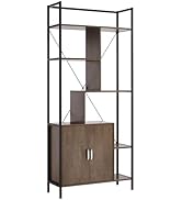 Donext 6-Shelf Bookshelf, Tall Bookcase with Door, Steel Frame, Adjustable Shelves, 31.5 x 11.75 ...