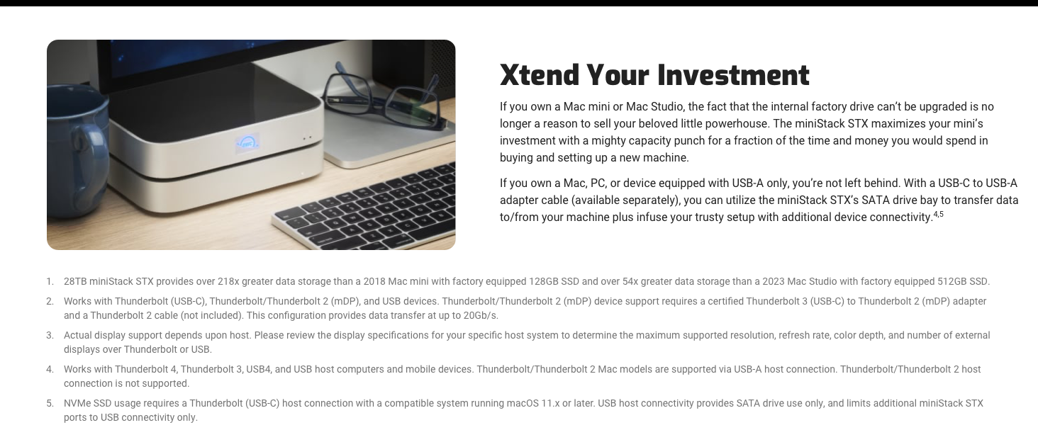 MAC MINI EXTERNAL STORAGE HARD DRIVE BACKUP RAID SOFTRAID DOCK USB4 THUNDERBOLT USB NVME SSD PCIE 